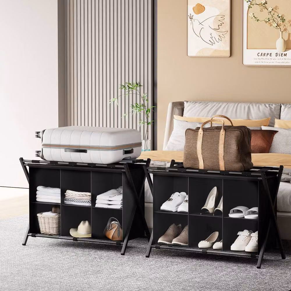 Huhote Black 6 Cube Storage Shelves and Luggage Rack – 9