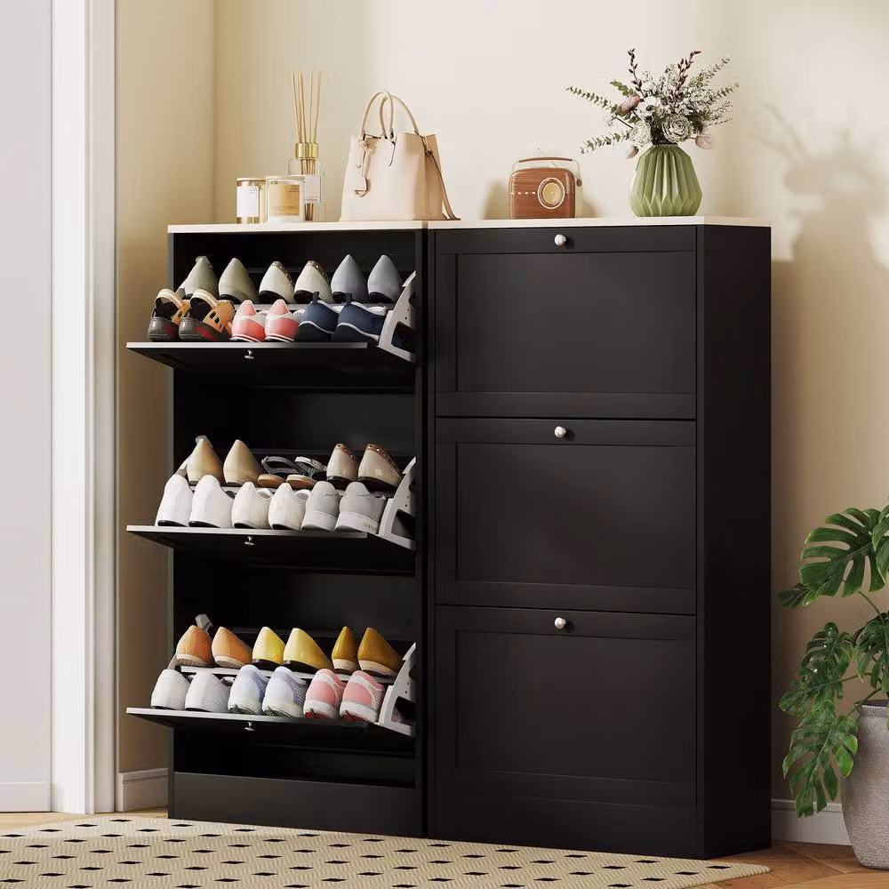 ERGOVEXA Modern Black 3-Drawer Shoe Storage Cabinet with Tilting Compartments, W/D/H: 60.0 x 23.5 x 115.0 cm – 7