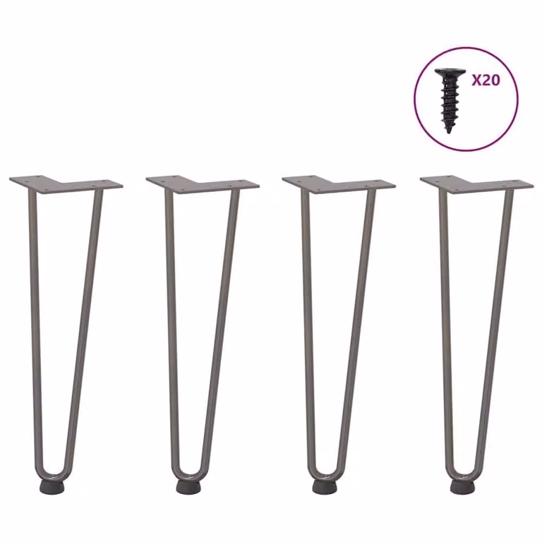 Berkfield Home Hairpin Table Legs, 4 Pieces, Grey Stainless Steel, Height: 42 cm