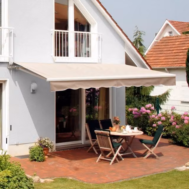 Outsunny Manual Wall-Mounted Garden Awning Canopy in Cream White, W: 250 cm, D: 200 cm