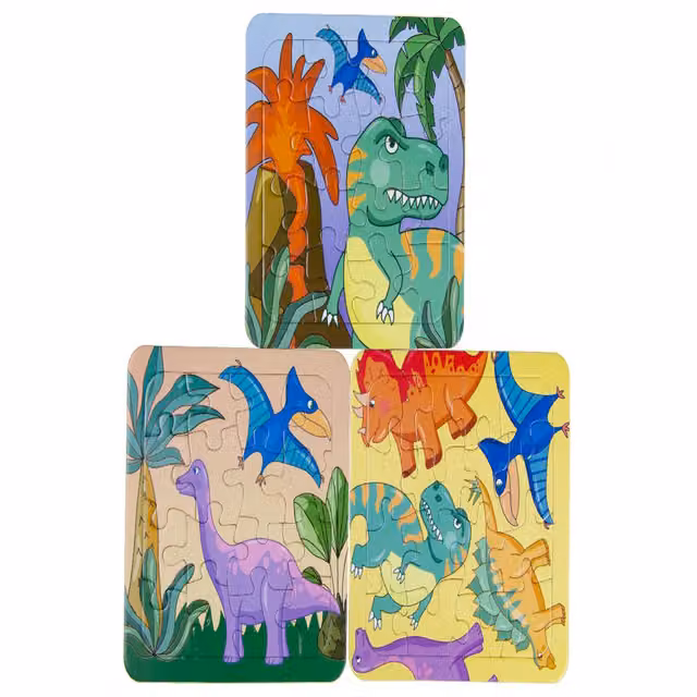 LG-Imports Pack of 12 Multicolour Dinosaur Mini 2D Frame Puzzles for Cognitive and Creative Play