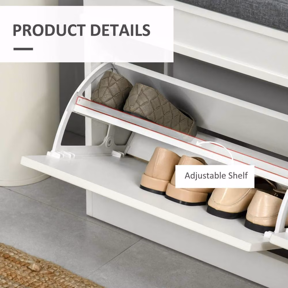 Wyld Haus Nedola White Shoe Storage Bench with Cushioned Seat and 2 Flip Drawers, W/D/H: 55 x 24 x 24 cm – 4