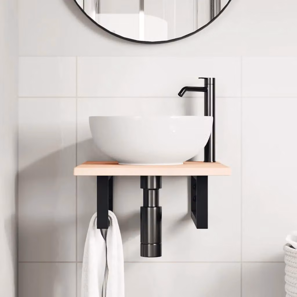 Berkfield Home Wall Mounted Basin Shelf in Brown Oak and Steel – 2