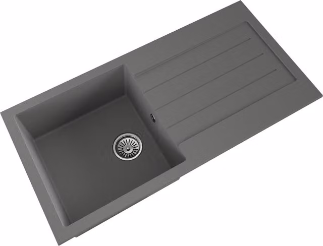 Balterley Composite Inset Single Bowl Sink with Drainer in Matt Grey, W: 1000 cm, D: 500 cm
