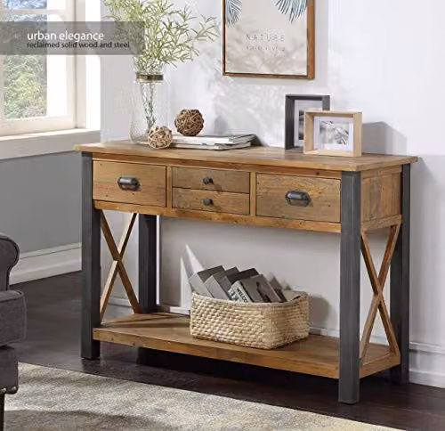 baumhaus Urban Elegance Reclaimed Console Table in Brown with Solid Wood and Steel Frame – 2