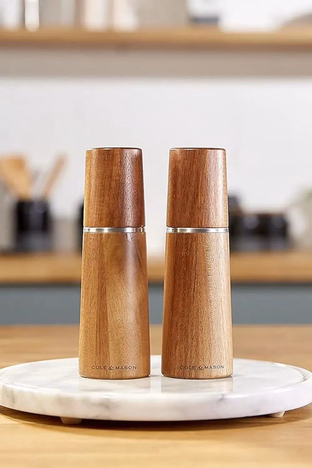 Cole & Mason Marlow Acacia Wood Salt and Pepper Mill Set, Brown, Height: 18.5 cm – 2