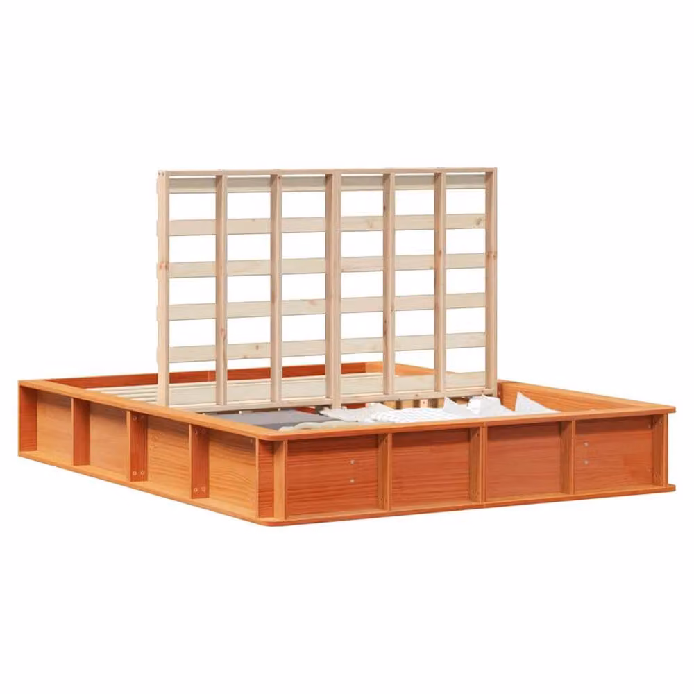 Berkfield Home Solid Wood Bed Frame with Lift-up Storage, Wax Brown, W/D/H: 150 x 200 cm – 3