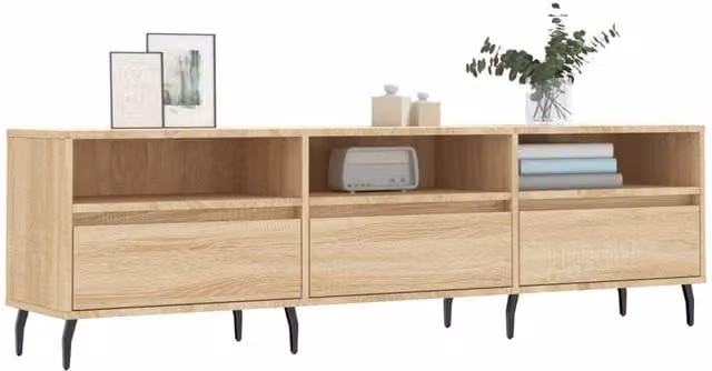 Berkfield Home Sonoma Oak TV Cabinet in Light Tan Beige, W: 150 cm, D: 30 cm, H: 44.5 cm – 1