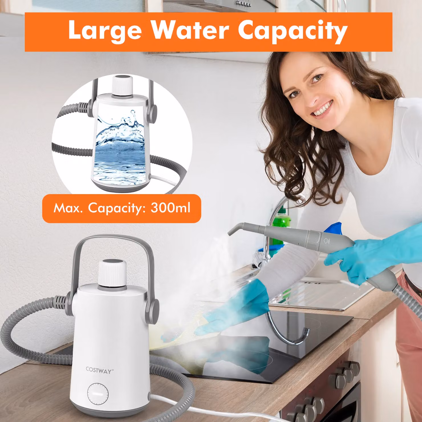 Costway Handheld Steam Cleaner, 1000W Pressurised Steamer with 3 Bar Pressure, Multicolour – 3