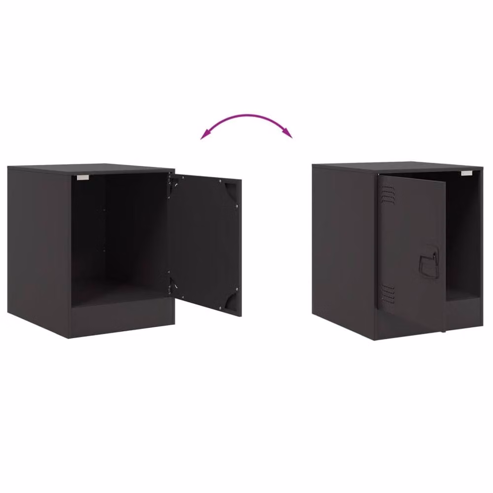 Berkfield Home Set of 2 Black Metal Bedside Cabinets, W/D/H: 34.5 x 39 x 44 cm – 3