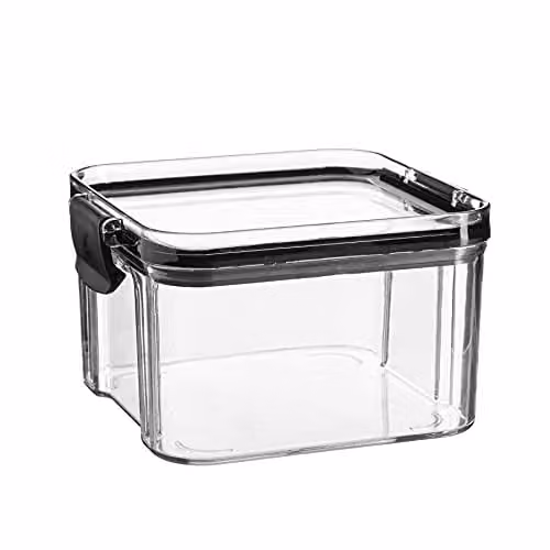 Argon Tableware Black and Transparent Leakproof Stackable Food Storage Container with Clip Lid, 460ml