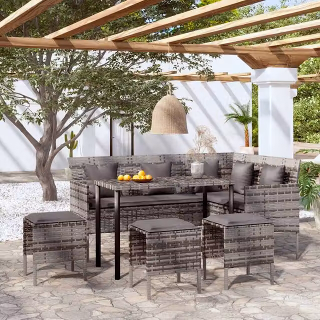 Berkfield Home 5 Piece L-shaped Poly Rattan Sofa Set with Cushions in Grey – 1
