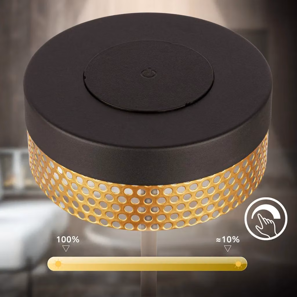 Briloner Rechargeable LED Table Lamp, Dimmable Touch Control, Black and Gold, H 35 cm x W 16 cm x D 16 cm – 6
