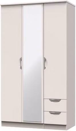 ASC Corsica Modern White 3 Door Triple Wardrobe with 2 Small Integrated Drawers and Mirrored Doors