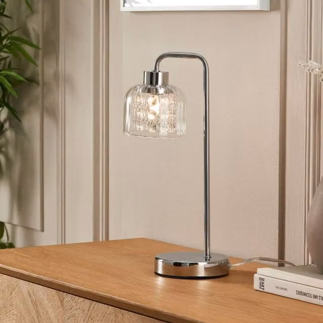 Pagazzi Yarrow Polished Chrome and Glass Table Lamp in Silver