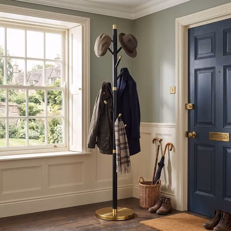 HOME LUXE INTERIOR Modern Black and Gold Stainless Steel Freestanding Coat Rack, Height: 177 cm