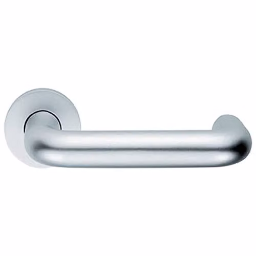 Loops Pair of 22mm Round Bar Safety Lever Door Handles on Round Rose in Brushed Satin Aluminium