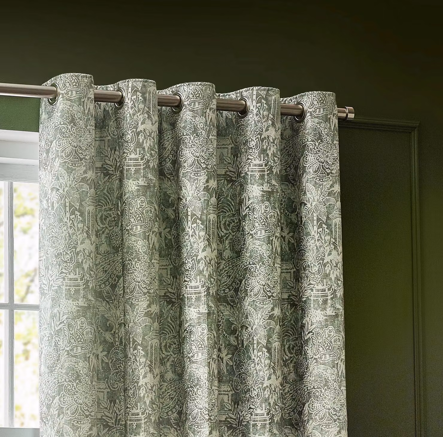 Wylder Tropics Bengal Chenille Eyelet Curtains in Light Green, Width: 117 cm, Drop: 137 cm – 2