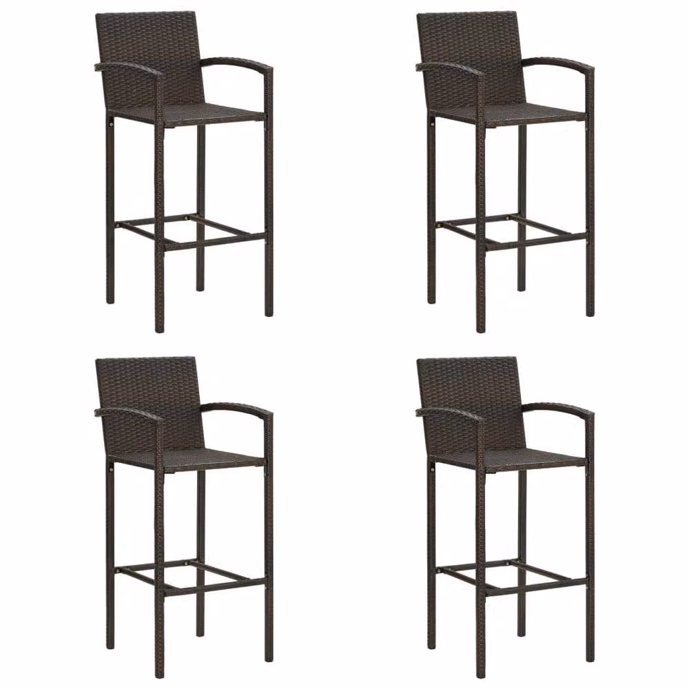 Berkfield Home Set of 4 Brown Poly Rattan and Steel Bar Stools – 2