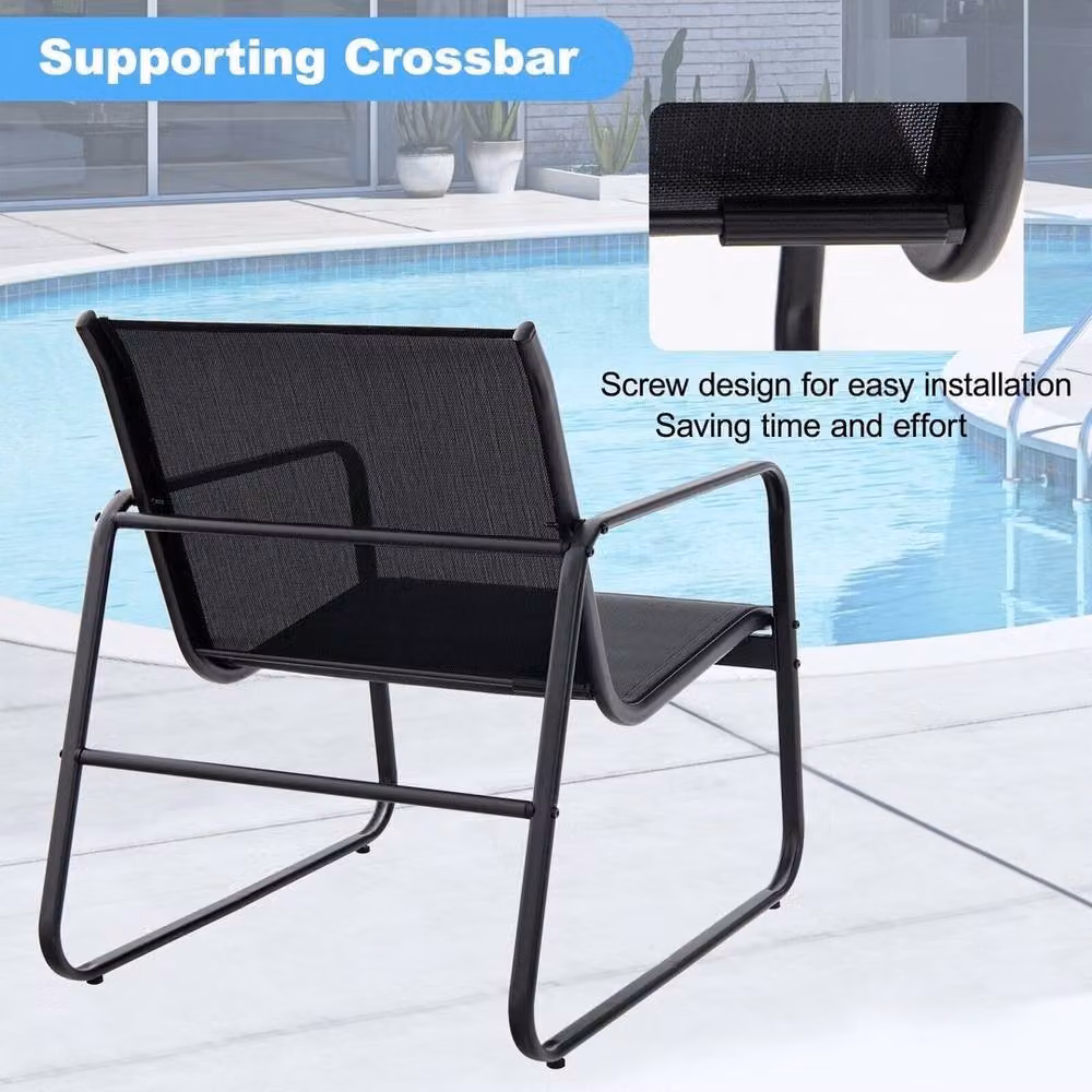 EONLION 3 Piece Black Metal and Glass Outdoor Patio Conversation Set – 5