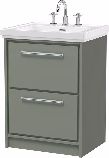 Balterley Modern 2-Drawer Bathroom Floor Vanity Unit with Matt Green Fireclay Basin, Width: 60 cm – 1
