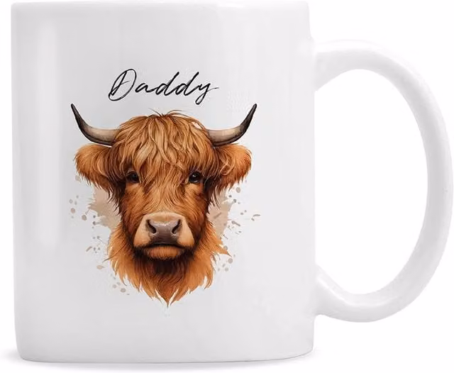 Personalised Memento Company Men's Personalised Highland Cow Ceramic Mug in White
