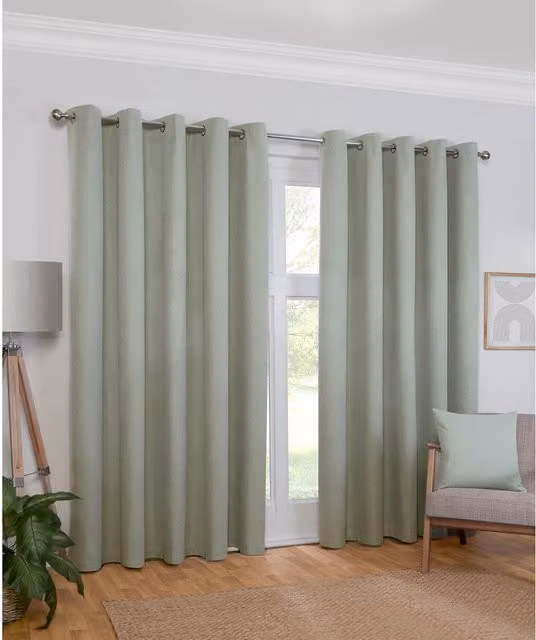 My Home Green Plain Blackout Fabric Panel Curtain with Eyelets, W: 168 cm, H: 183 cm