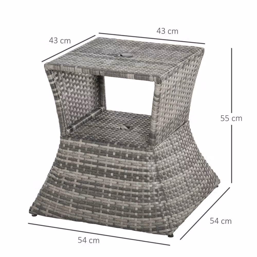 EONLION Grey Rattan and Metal Outdoor Side Table for Garden, Balcony or Terrace, Width: 100 cm – 2