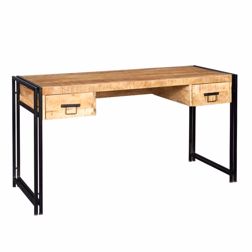Wyld Haus Toivakka Reclaimed Wood and Metal Writing Desk with 2 Drawers, Brown, W: 120 cm, D: 60 cm, H: 75 cm – 2
