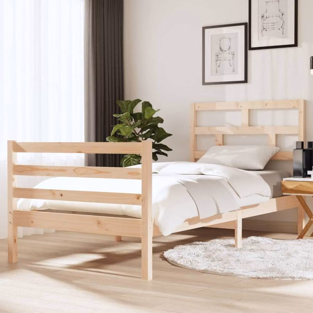 Berkfield Home Single Solid Wood Bed Frame in Beige, W/D/H: 90 x 190 cm – 2