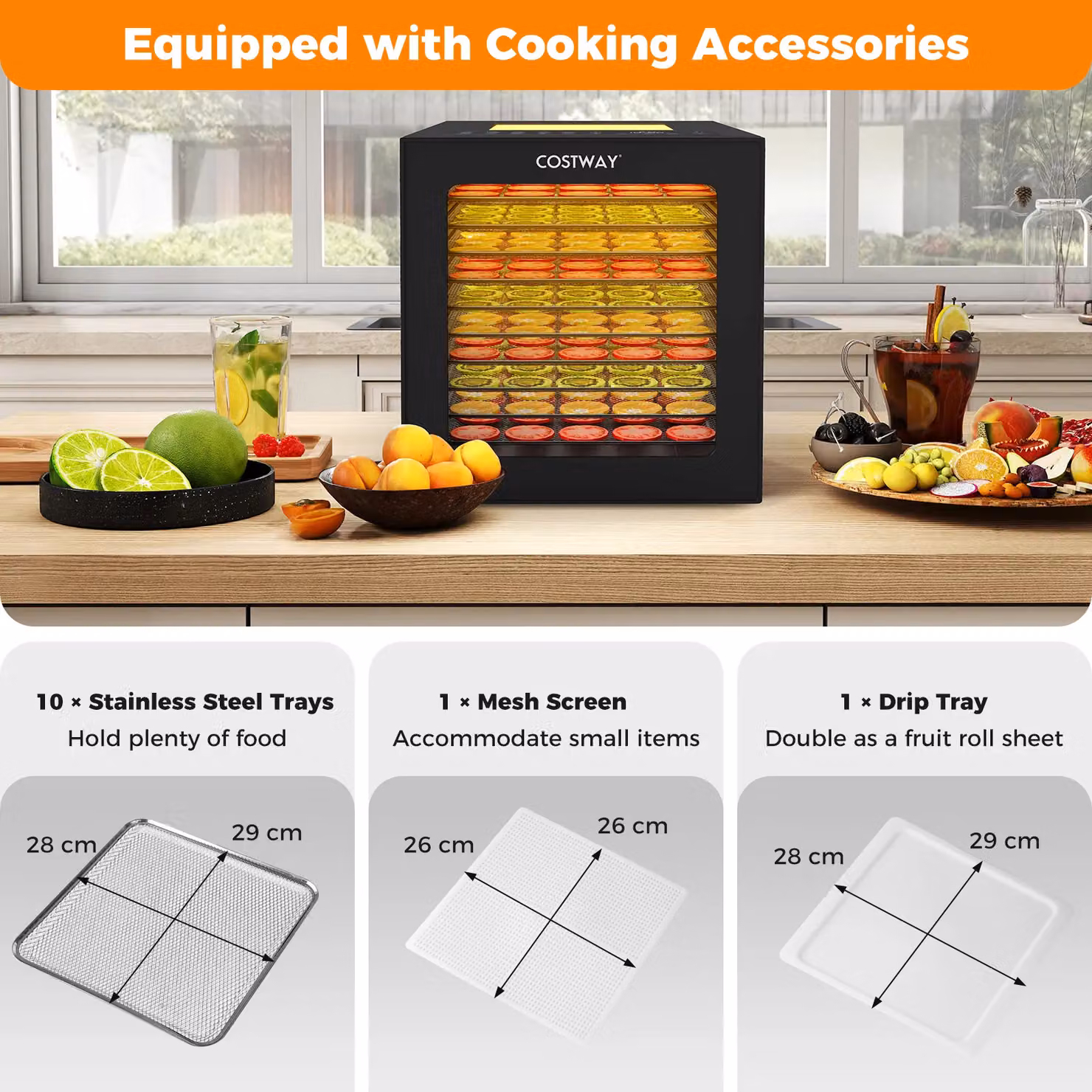 Gymax Food Dehydrator with 10 Stainless Steel Trays and 10 Presets in Black – 7
