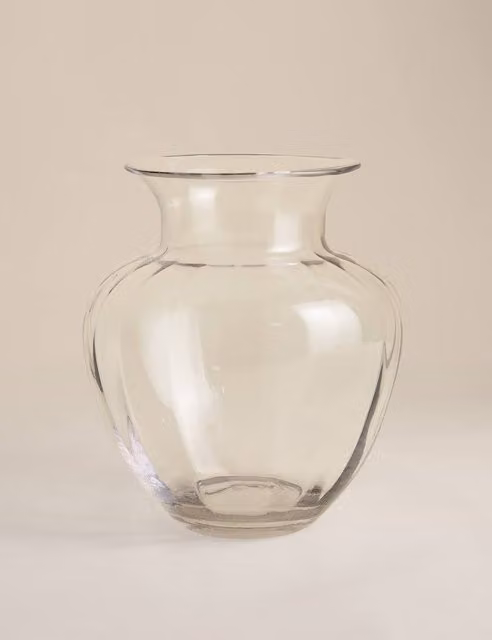 M&S Medium Optic Tulip Glass Vase in Clear