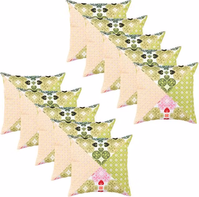 Gardenista Lanza Set of 10 Floral Printed Outdoor Scatter Cushions in Green and Neutral Polyester