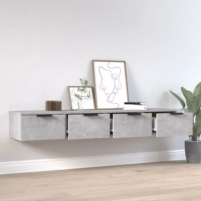 Berkfield Home Wall Mounted Cabinets, 2 Piece Set in Concrete Grey, W/D/H: 68 x 30 x 20 cm – 1