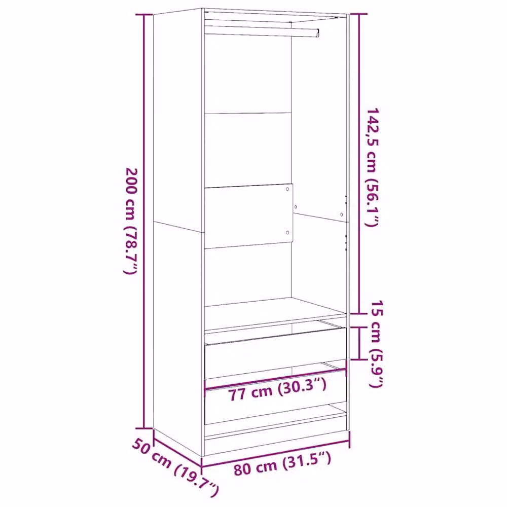 Berkfield Home Old Wood Wardrobe in Brown, W/D/H: 80 x 50 x 200 cm – 4