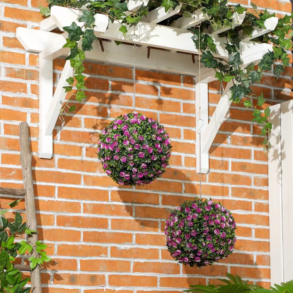 STILVORA Set of 2 Artificial Rose Topiary Balls, Green and Pink, Diameter: 28 cm – 2