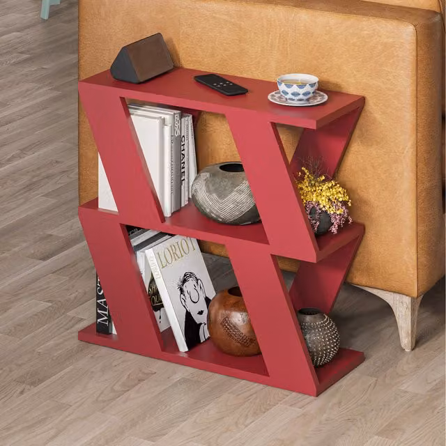 Decortie Modern 3-Tier Zigzag Side Table in Red