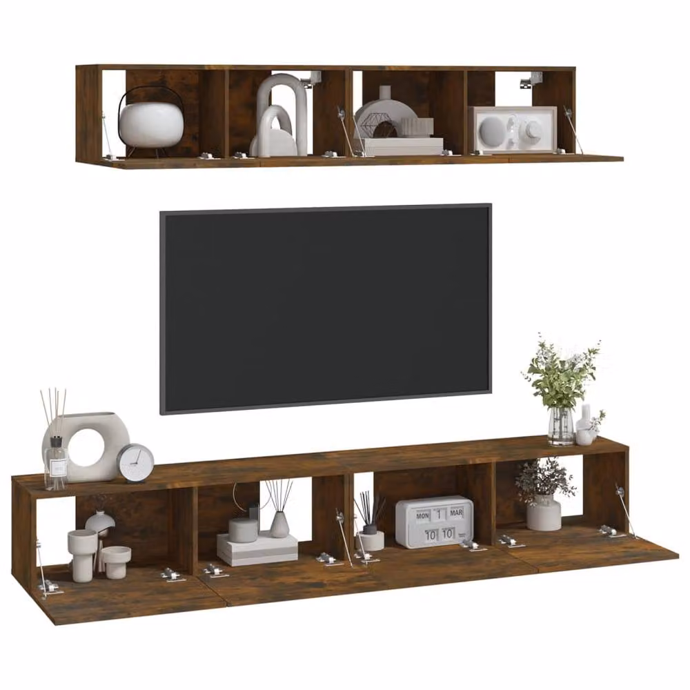Berkfield Home Classic 4 Piece TV Cabinet Set in Smoked Oak Brown Engineered Wood – 6