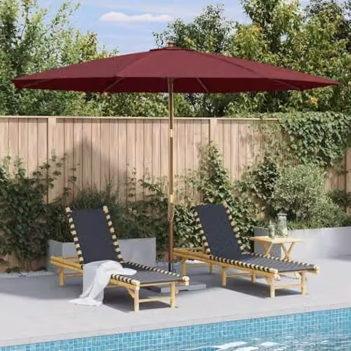 vidaXL Garden Parasol with Wooden Pole, Red, Diameter: 350 cm – 2