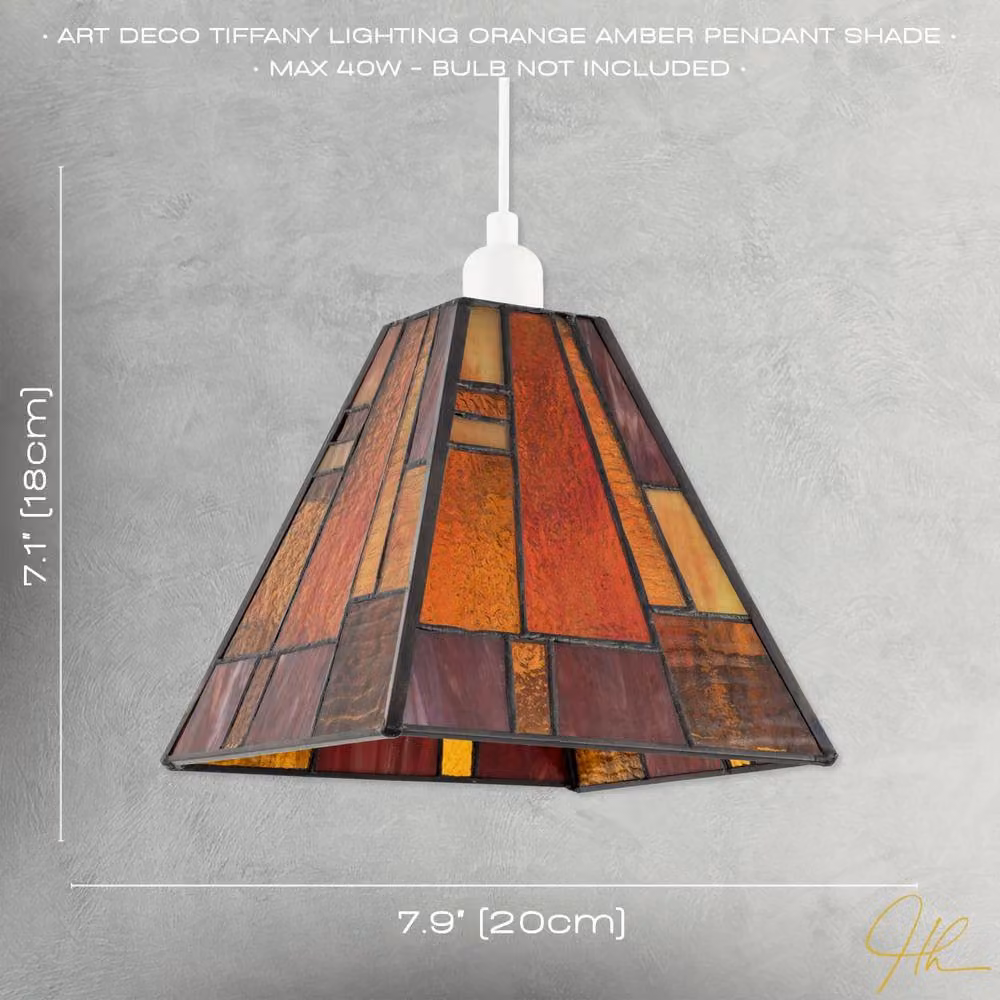 Happy Homewares Art Deco Tiffany Pendant Lighting Shade in Orange and Multicolour Glass – 5