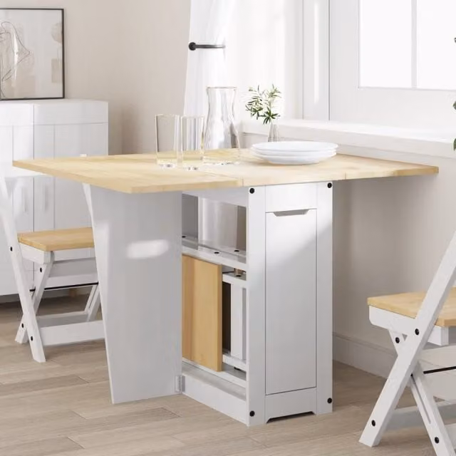 Berkfield Home Corona White Solid Wood Pine Extendable Butterfly Dining Table