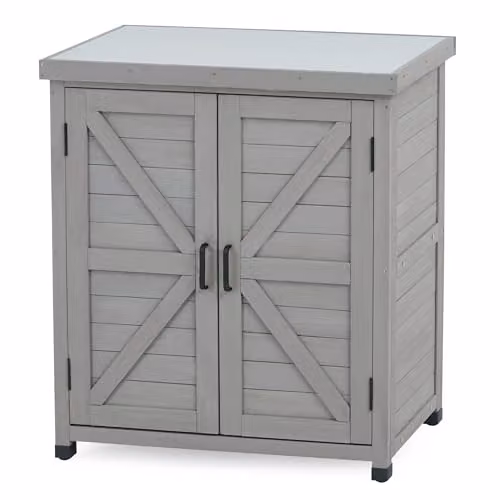 Garden Gear Grey Wooden Garden Storage Cabinet with 2 Internal Shelves and Hinged Doors, H 93 cm x W 80 cm x D 45 cm