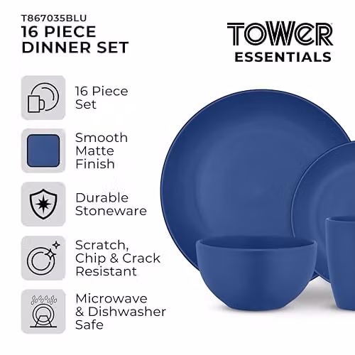 Tower 16 Piece Blue Stoneware Dinner Set – 2