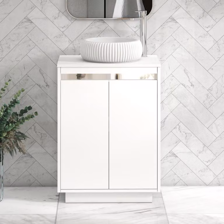 Royal Bathrooms Orion 600mm Matt White Floor Standing 2 Door Vanity Unit with Milan Basin and Chrome Accent Trim