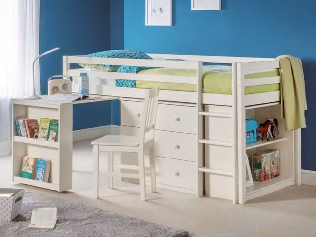 Julian Bowen Roxy White Solid Wood Single Mid Sleeper Cabin Bed with Drawers – 1