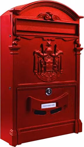 St Helens Home & Garden Wall Mounted Lockable Red Letterbox for Letters, Catalogues and Newspapers