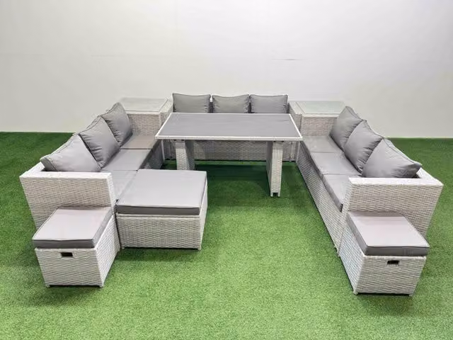 Fimous Modern Outdoor Garden Furniture Set in Light Grey with 2 Side Tables and 3 Stools
