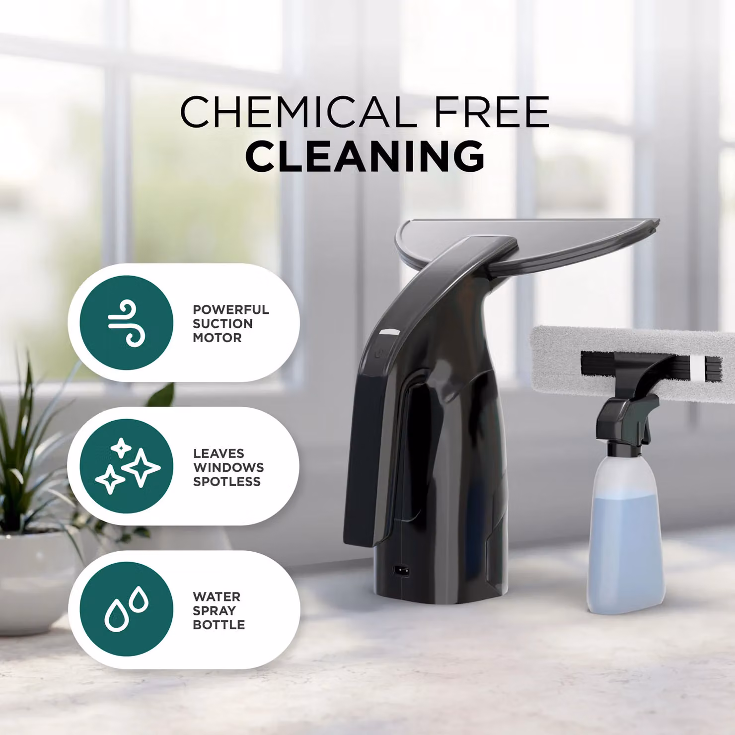 DMD Collective Cordless Rechargeable Window Vacuum Cleaner in Black with 100ml Water Tank – 5