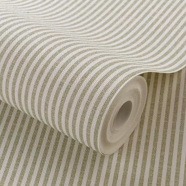Grandeco Green Pinstripe Textured Nursery Wallpaper Roll