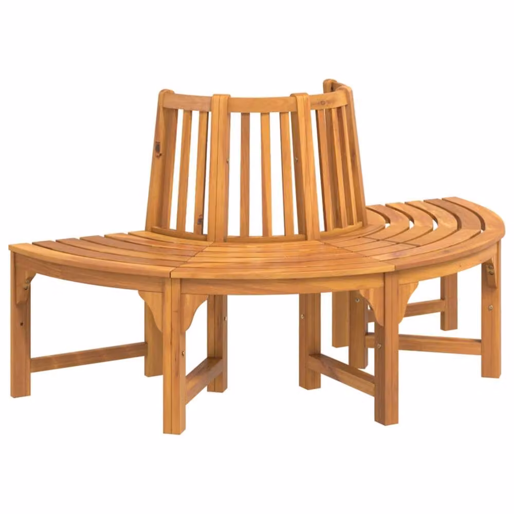 Berkfield Home Half Round Tree Bench in Brown Solid Eucalyptus Wood, Diameter: 160 cm – 2